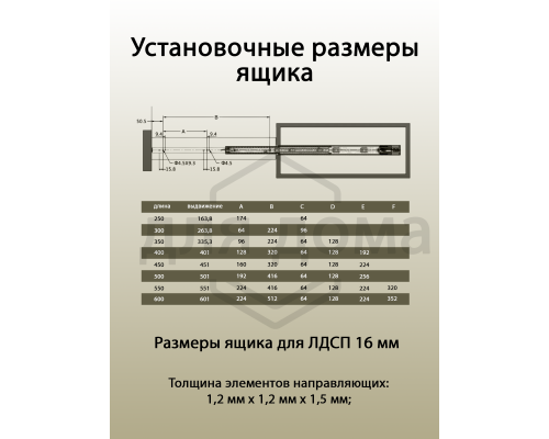 Направляющие шариковые Firmax Push-open полного выдвижения, H=45 мм, L=400 мм 1 ком.