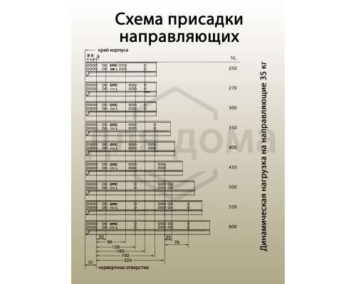 Комплект направляющих Soft-Close скрытого монтажа DTC D-Motion, L=550мм, полного выдвижения с доводчиком, для ЛДСП 16 мм, с 3D регулировкой (2 направляющие + 2 фиксатора) 1 ком.