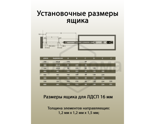 Направляющие шариковые Firmax Push-open полного выдвижения, H=45 мм, L=300 мм 1 ком.