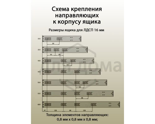 Направляющие шариковые Blitz полного выдвижения, H=45 мм, L=550 мм, толщина стали 0,8*0,8*0,8 мм