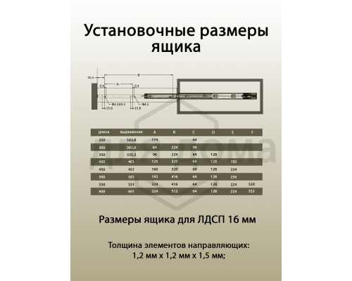Направляющие шариковые Firmax Push-open полного выдвижения, H=45 мм, L=350 мм 1 ком.