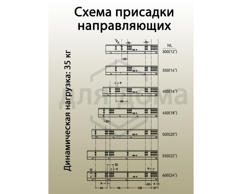 Комплект направляющих Soft+Push под штангу синхронизатор ALPHALUX для ЛДСП 16мм, длина 300мм (лев+прав)