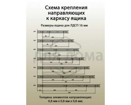 Направляющие шариковые Blitz полного выдвижения, H=45 мм, L=300 мм, толщина стали 0,8*0,8*0,8 мм