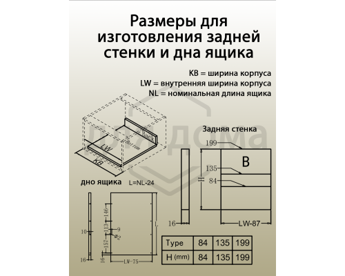 Комплект ящика Firmax Smartline, длина 500 мм, высота 84 мм, с доводчиком, серый 1 ком.