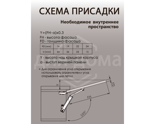 Подъемный механизм TOP STAY SE для откидных фасадов, индекс нагрузки 200-1000, высота h=240-600 мм 1 ком.