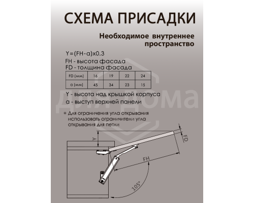 Подъемный механизм TOP STAY SE PUSH-OPEN для откидных фасадов, индекс нагрузки 500-1500, высота h=240-600 мм, без доводчика 1 ком.