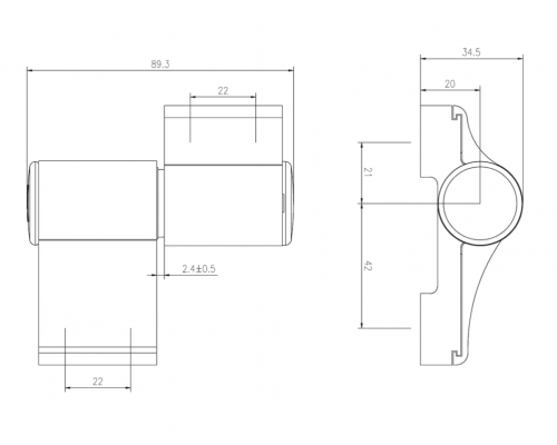Петля дверная втулочная 2-х секционная, м/о 63 мм, крепление на тепл. профиль, неокраш.
