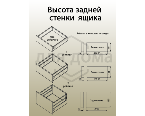 Комплект боковин Firmax высотой 185 мм длина 400 мм (левая, правая) для ящика Slimline, перламутр 1 ком.
