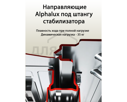 Комплект направляющих Soft+Push под штангу синхронизатор ALPHALUX для ЛДСП 16мм, длина 450мм (лев+прав)