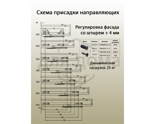Комплект направляющих скрытого монтажа Firmax Ecomotion L=250мм, частичного выдвижения с доводчиком, для ЛДСП 16мм 1 ком.