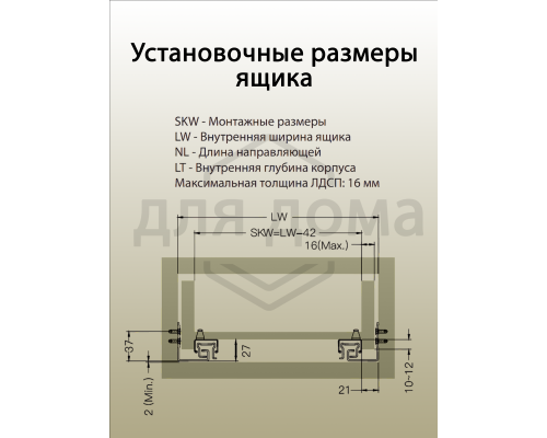 Комплект направляющих Soft-Close скрытого монтажа Firmax Smartline, L=250мм, полного выдвижения, для ЛДСП 16 мм с доводчиком, (2 направляющие + 2 крепления) 1 ком.