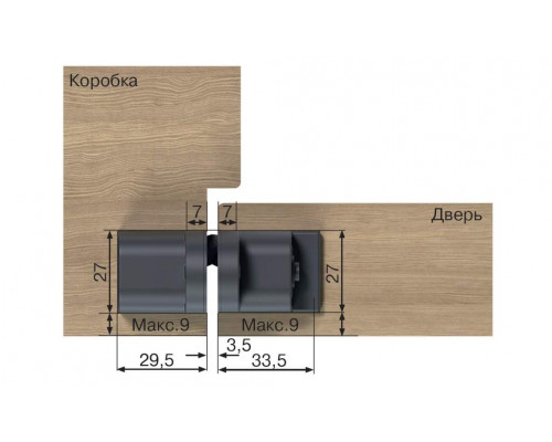 (1 кор.=2 петли) Петля скрытая ELEMENTIS, серия ITALY, универсальная, 3D, 120x27 мм, 60 кг, цамак, цвет черный