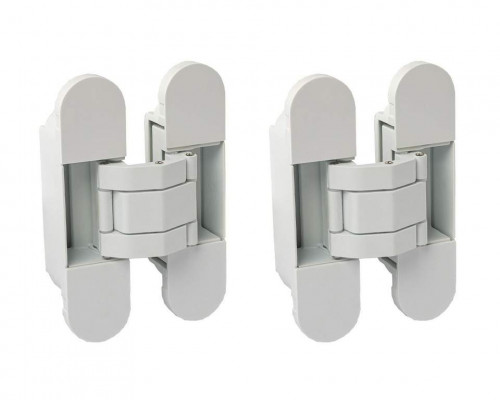 (1 кор.=2 петли) Петля скрытая ELEMENTIS, универсальная, 3D, 120x30 мм, 50 кг, цамак, белая матовая, 2 шт.