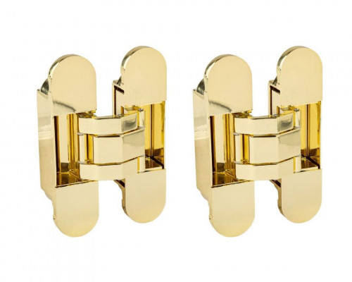 (1 кор.=2 петли) Петля скрытая ELEMENTIS, универсальная, 3D, 120x30 мм, 50 кг, цамак, золото полированное 2 шт.