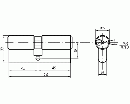 Цилиндр профильный ELEMENTIS 45/45, никелированный
