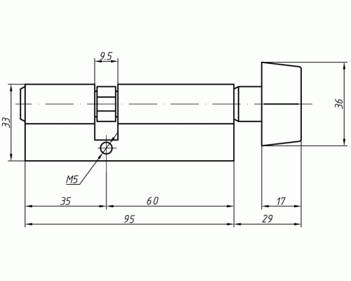 Цилиндр профильный MAXBAR с плоской ручкой CVG/K 60(ручка)/35(ключ),никелированный