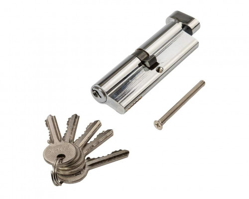 Цилиндр профильный с ручкой 50(ключ)/50(ручка овальная 28мм), алю, 5 ключей, никелированный