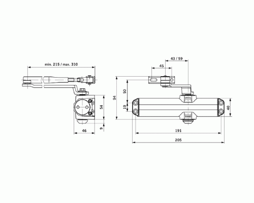 Доводчик MAXBAR 100 Size2/3/4 с тягой, Темно-коричневый 1 шт.