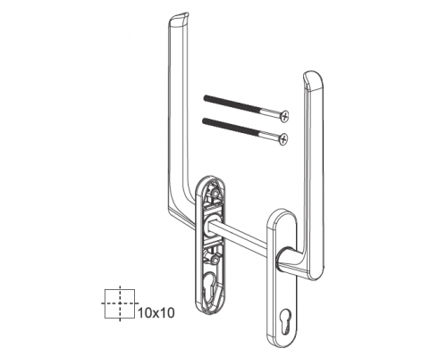 Гарнитур HS, длина ручки 251 мм, с PZ, штифт 10, L=140 мм, неокрас, винты М6х100
