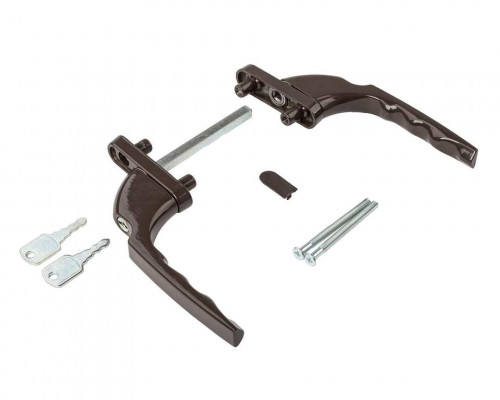 Гарнитур для балконной двери прямой с ключом с одной стороны, 60 серия коричневый RAL8019 (9 частей) 1 шт.