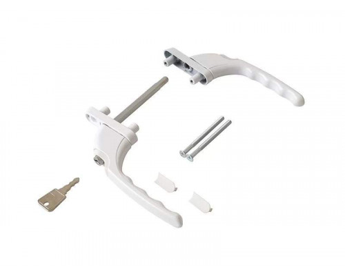 Гарнитур для балконной двери прямой с ключом с одной стороны, серия 70, белый RAL9016 1 шт.