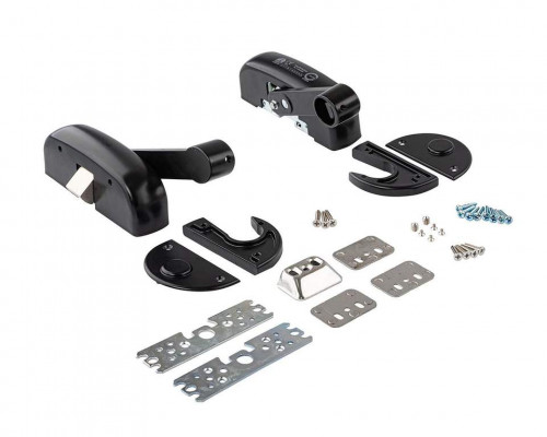 Гарнитур нажимной с декоративными накладками для активной створки антипаниковой ручки,  1 точка запирания горизонтальная (комплект деталей для установки), черн. RAL9005, 401/T 1 ком.