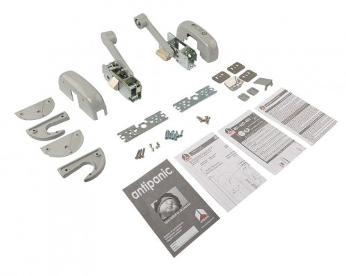 Гарнитур нажимной с декоративными накладками для антипаниковой ручки (комплект деталей для установки), 3 точки запирания горизонтальная и вертикальные, серебр. RAL9006, 403/TG6