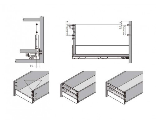 Комплект квадратных рейлингов для ящика Alphalux Crystal длиной 450 мм, (рейлинги, муфты под саморез, держатели к задней стенке + крепеж), антрацит