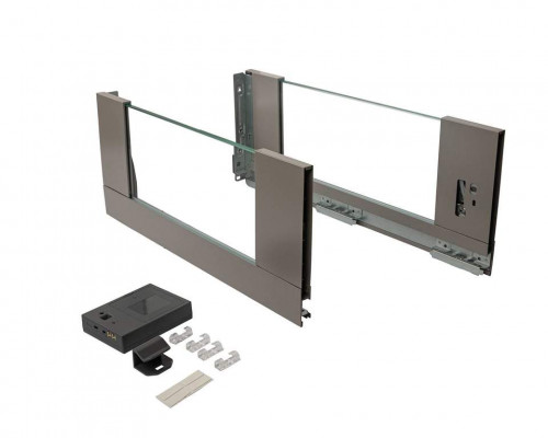 Комплект стеклянных боковин с предустановленной LED подсветкой Firmax высотой 185 мм, длина 450 мм (левая, правая, комплект для подключения LED подсветки) для ящика Slimline, кашемир