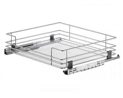 Корзина выдвижная в базу 600мм, направляющие плавного закрывания, хром