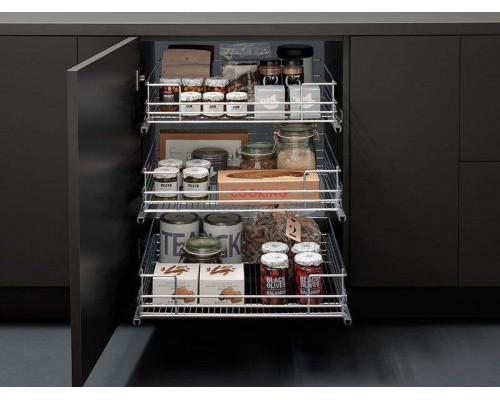 Корзина выдвижная в базу 600мм, направляющие плавного закрывания, хром