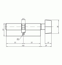 Цилиндр профильный MAXBAR с плоской ручкой CVG/K 55(ручка)/55(ключ),никелированный 1 шт.
