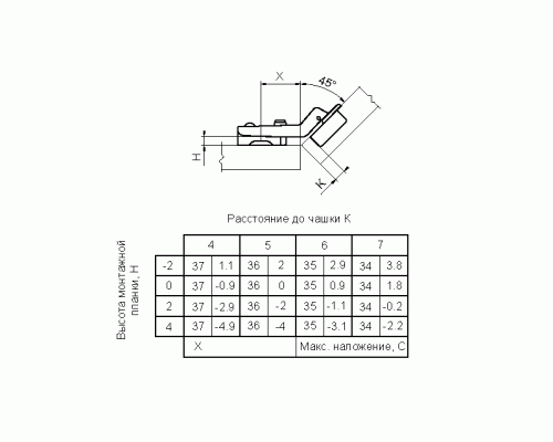 Петля Firmax для угловых дверей 45° Slide-on, угол открывания 110°, 48 мм, шуруп, сталь 1 шт. Петля Firmax для угловых дверей 45° Slide-on, угол открывания 110°, 48 мм, шуруп, сталь 1 шт.