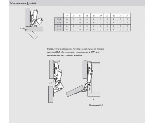 Петля для накладных дверей Firmax Click-on Soft-Close, угол открывания 155°, 48 мм, шуруп 1 шт.