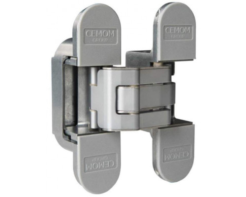 Петля дверная скрытая универсальная со смещением плоскостей, 3D, 111.5x29 мм, 50 кг, цамак хром сатин., с 4 пласт. колпачками 1 шт.