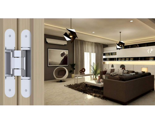 Петля скрытая, 3D, универсальная, 190x31 мм, 120 кг, цамак/алюминий, серебро матовое