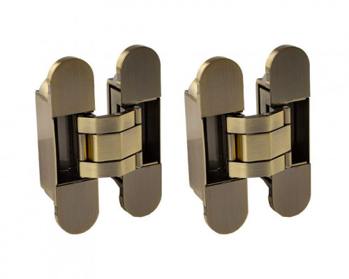 Петля скрытая ELEMENTIS, универсальная, 3D, 120x30 мм, 80 кг, цамак, бронза античная, с 4 пласт. колпачками