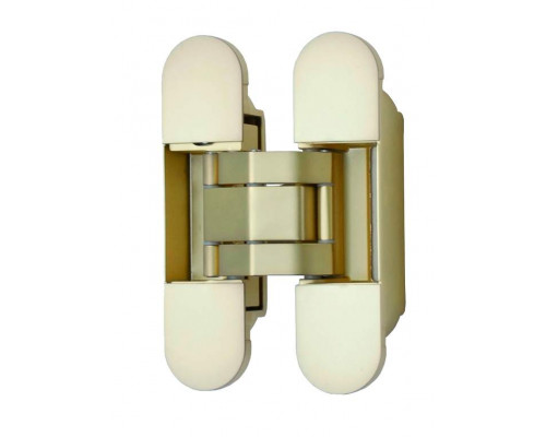 Петля скрытая ELEMENTIS, универсальная, 3D, 120x30 мм, 80 кг, цамак, золото матовое, с 4 пласт. колпачками