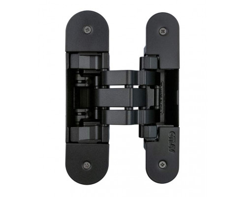 Петля скрытая для компланарных дверей, универсальная, 3D, 130x32/25 мм, 60 кг, цамак и алюминий, с 4 накладками и 4 винтами для крепления накладок, черный матовый 1 шт.