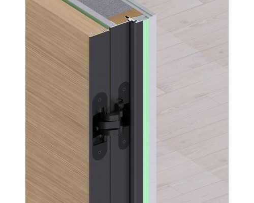 Петля скрытая для компланарных дверей, универсальная, 3D, 130x32/25 мм, 60 кг, цамак и алюминий, с 4 накладками и 4 винтами для крепления накладок, черный матовый 1 шт. Петля скрытая для компланарных дверей, универсальная, 3D, 130x32/25 мм, 60 кг, цамак и алюминий, с 4 накладками и 4 винтами для крепления накладок, черный матовый 1 шт.