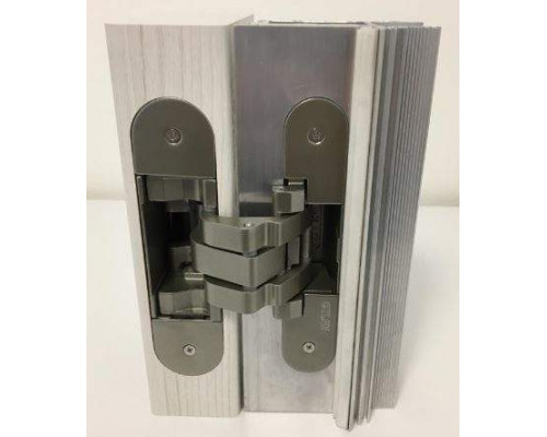 Петля скрытая для компланарных дверей, универсальная, 3D, 130x32/25 мм, 60 кг, цамак и алюминий, с 4 накладками и 4 винтами для крепления накладок, никель матовый 1 шт. Петля скрытая для компланарных дверей, универсальная, 3D, 130x32/25 мм, 60 кг, цамак и алюминий, с 4 накладками и 4 винтами для крепления накладок, никель матовый 1 шт.