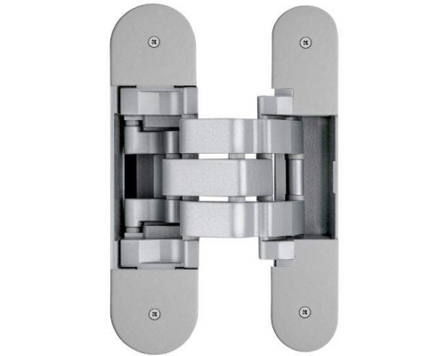 Петля скрытая для компланарных дверей, универсальная, 3D, 130x32/25 мм, 60 кг, цамак и алюминий, с 4 накладками и 4 винтами для крепления накладок, серебро матовое 1 шт.