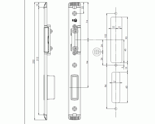 Планка ответная Maxbar для ригеля и защелки, регулируемая, левая, U24x5 1 шт. Планка ответная Maxbar для ригеля и защелки, регулируемая, левая, U24x5 1 шт.