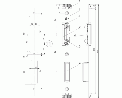 Планка ответная Maxbar для ригеля и защелки, регулируемая, правая, U24x5 1 шт. Планка ответная Maxbar для ригеля и защелки, регулируемая, правая, U24x5 1 шт.