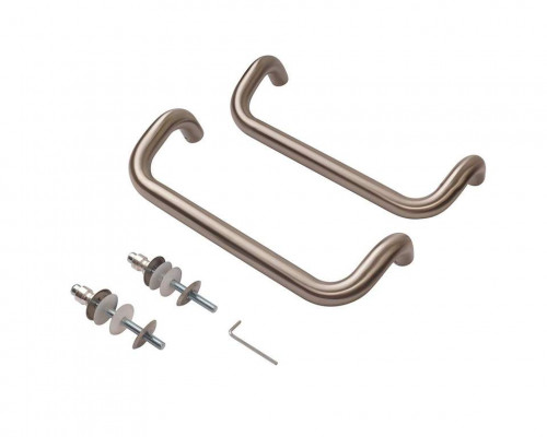 Ручка изогнутая для алюминиевых дверей ELEMENTIS, комплект с креплением, L=325, межосевое расстояние=300, D=25, матовая 1 ком.