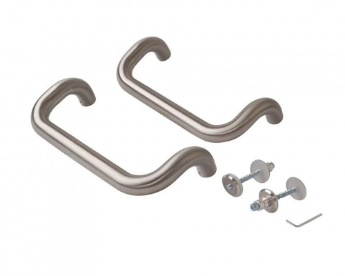 Ручка изогнутая для алюминиевых дверей ELEMENTIS, комплект с креплением, L=382, межосевое расстояние=350, D=32, нерж. сталь,матовая 1 ком.