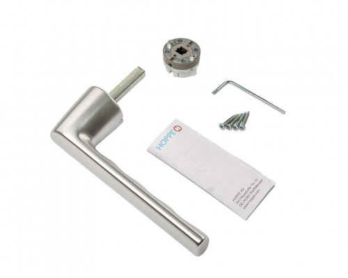 Ручка оконная алюминиевая  HOPPE Hamburg Kompakt, штифт 37 мм, 90°, без розетки, серебро F1