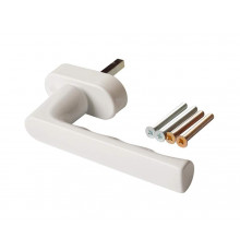 Ручка оконная алюминиевая  HOPPE Hamburg SecuForte с логотипом VEKA, штифт vario fit 32-42 мм, 45°, 2 винта М5х45,  2 винта М5х50, Белая