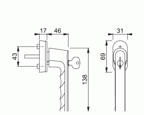 Ручка оконная алюминиевая с ключом HOPPE Hamburg SecuForte , штифт vario fit 32-42 мм, 45°, 2 винта М5х45,  2 винта М5х50, белый