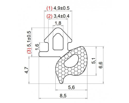 Уплотнитель CoEX совместим с профилем  101 (рама, створка), EPDM, чёрный цена за 1 метр